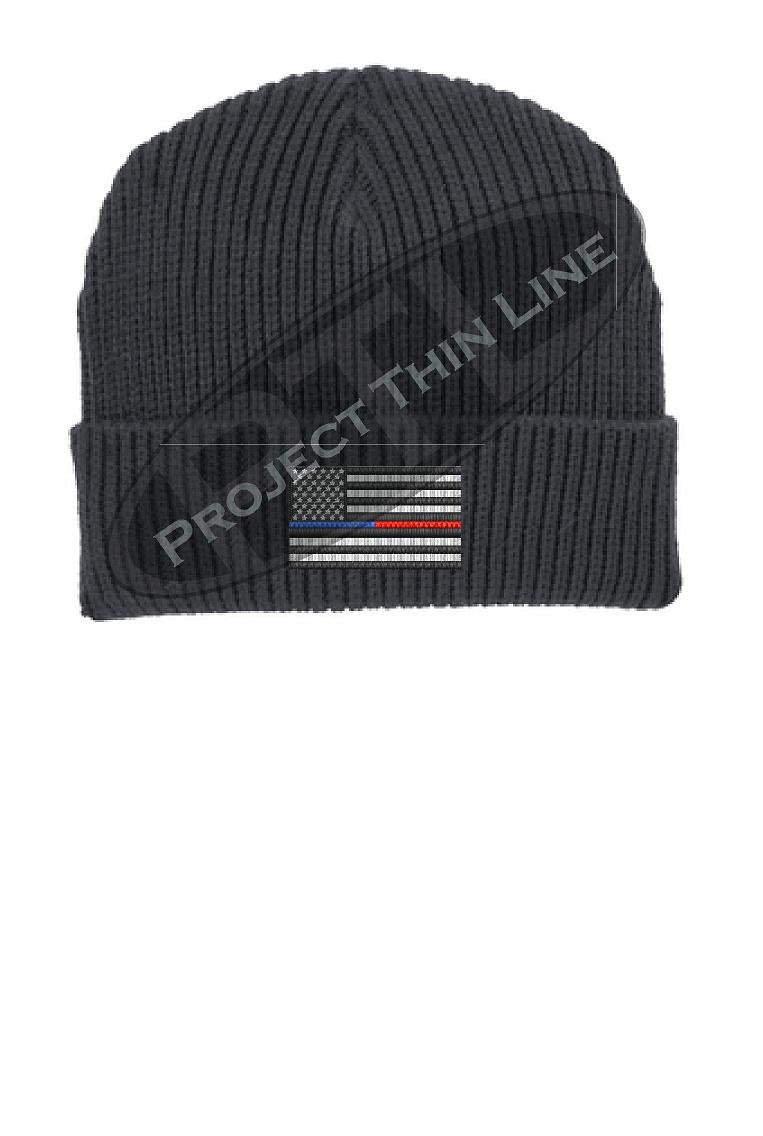 Thin BLUE / RED Line American Flag Winter Watch Hat