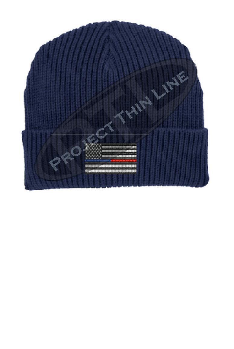 Thin BLUE / RED Line American Flag Winter Watch Hat
