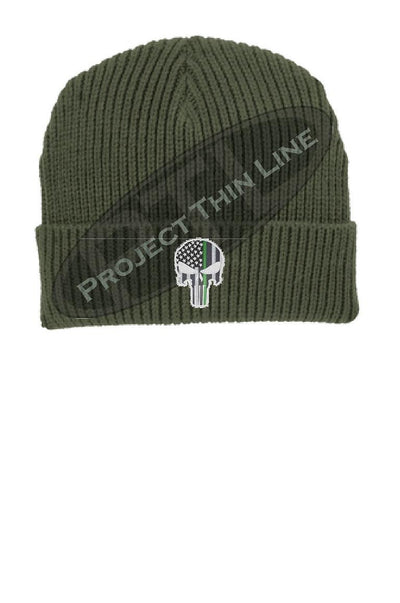 Thin GREEN Line Punisher Skull inlayed with the American Flag Winter Watch Hat
