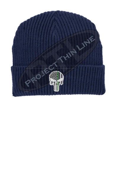 Thin GREEN Line Punisher Skull inlayed with the American Flag Winter Watch Hat