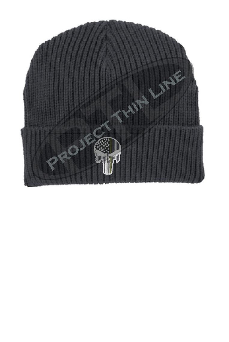 Thin GOLD Line Punisher Skull inlayed with the American Flag Winter Watch Hat