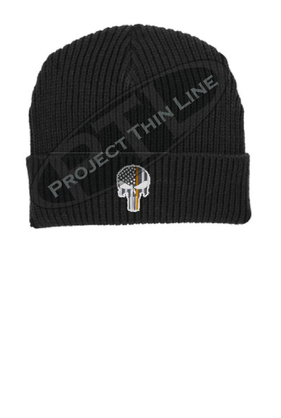 Thin ORANGE Line Punisher Skull inlayed with the American Flag Winter Watch Hat