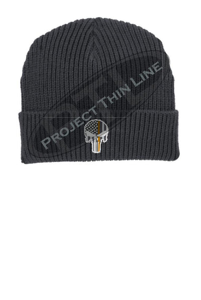 Thin ORANGE Line Punisher Skull inlayed with the American Flag Winter Watch Hat