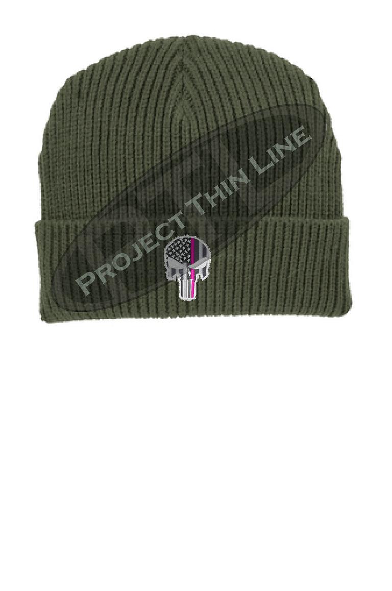 Thin PINK Line Punisher Skull inlayed with the American Flag Winter Watch Hat