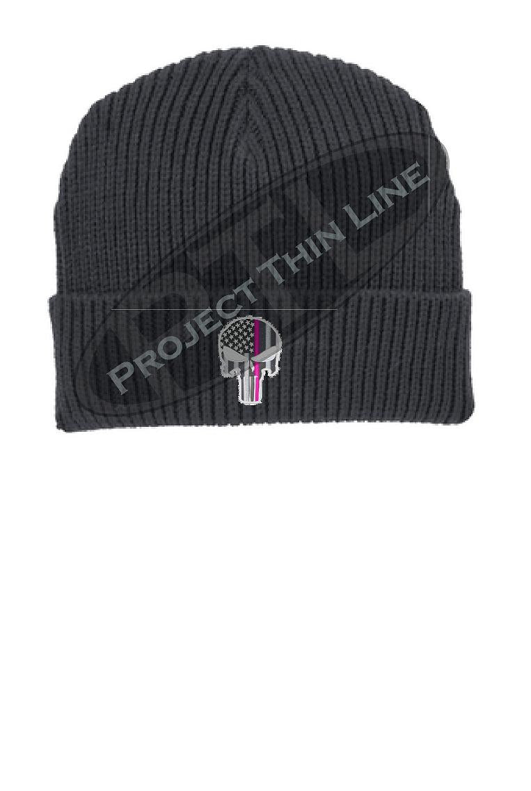 Thin PINK Line Punisher Skull inlayed with the American Flag Winter Watch Hat