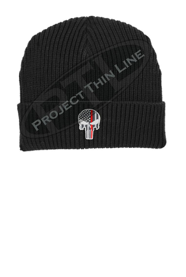 Thin RED Line Punisher Skull inlayed with American Flag Winter Watch Hat