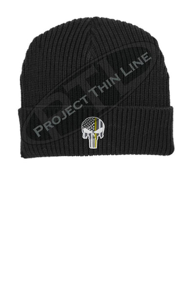 Thin YELLOW Line Punisher Skull inlayed with the American Flag Winter Watch Hat