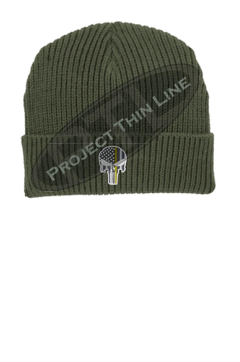 Thin YELLOW Line Punisher Skull inlayed with the American Flag Winter Watch Hat