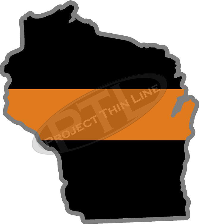 5" Wisconsin WI Thin Orange Line Black State Shape Sticker