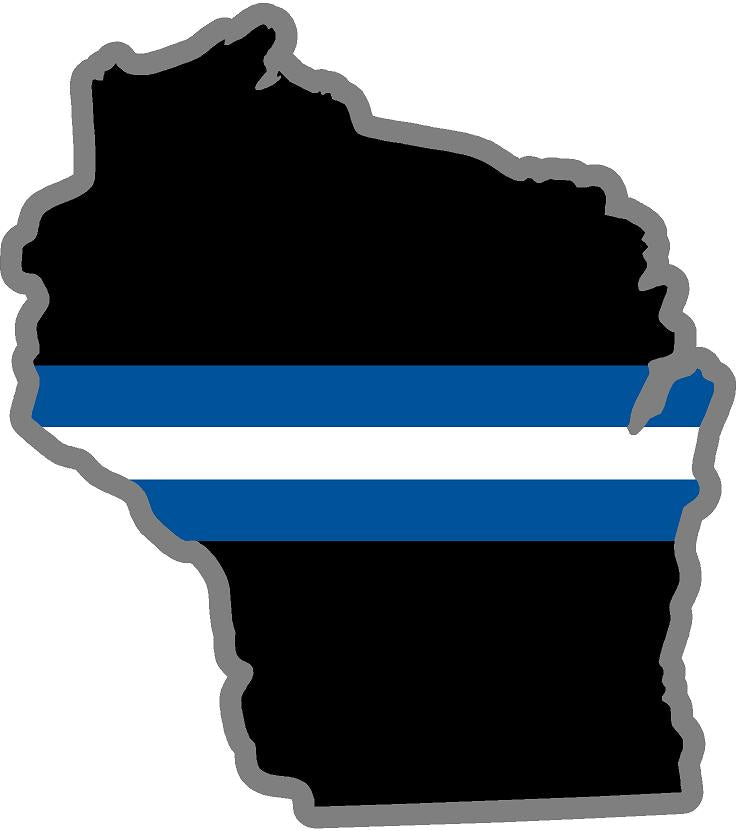 5" Wisconsin WI Thin Blue White Line Black State Shape Sticker