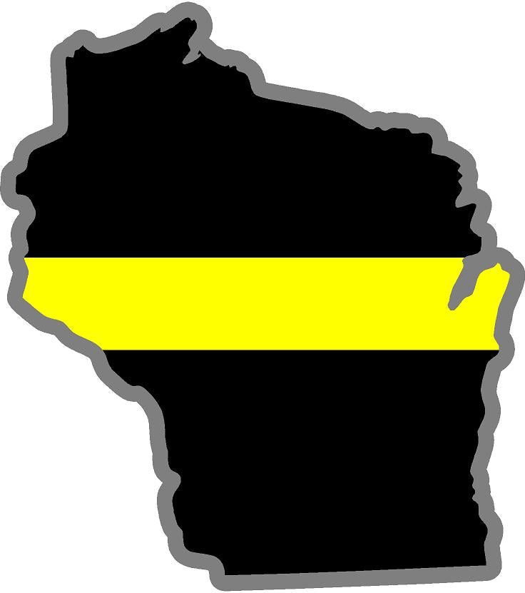 5" Wisconsin WI Thin Yellow Line Black State Shape Sticker