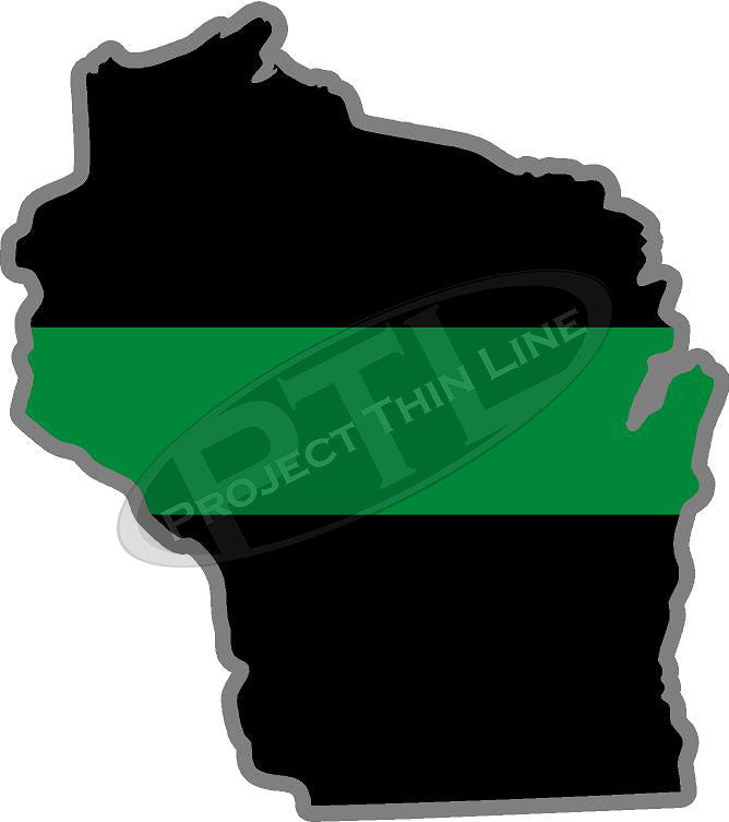5" Wisconsin WI Thin Green Line Black State Shape Sticker