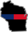 5" Wisconsin WI Thin Blue / Red Line Black State Shape Sticker