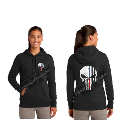 Black Black Hoodie with Blue / Red Line Punisher Skull