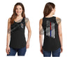 Black Women's Thin Blue / Red Line Tattered American Flag Tank Top