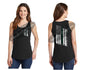 Black Women's Thin GREEN Line Tattered American Flag Tank Top