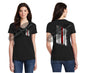 BLACK Women's Thin RED Line Tattered Flag Short Sleeve Shirt