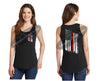 Black Women's Thin RED Line Tattered American Flag Tank Top