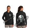 Black Thin GREEN Line Punisher Skull inlayed with the Tattered American Flag Hooded Sweatshirt