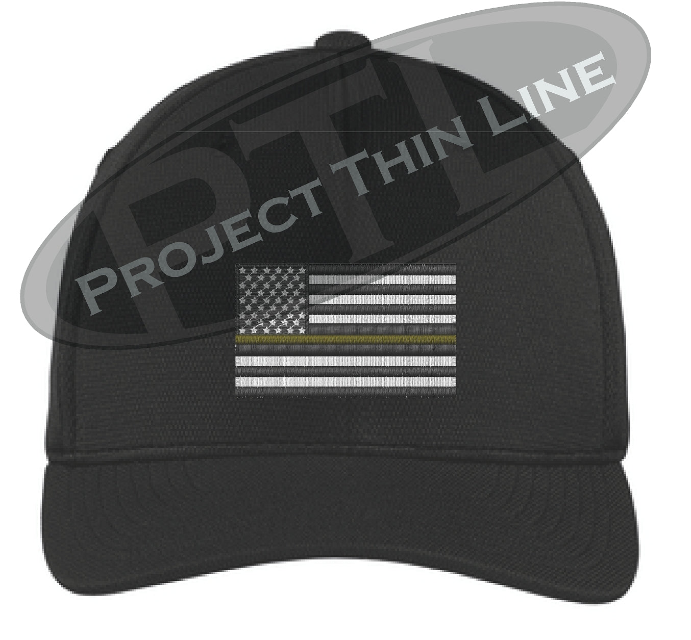 Embroidered Thin GOLD Line American Flag Flex Fit Fitted Hat