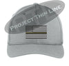Light Grey Embroidered Thin GOLD Line American Flag Flex Fit Fitted Hat