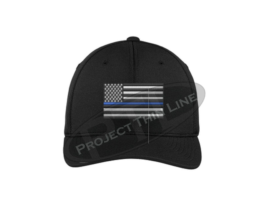 Black Embroidered Thin Blue Line American Flag Flex Fit Hat
