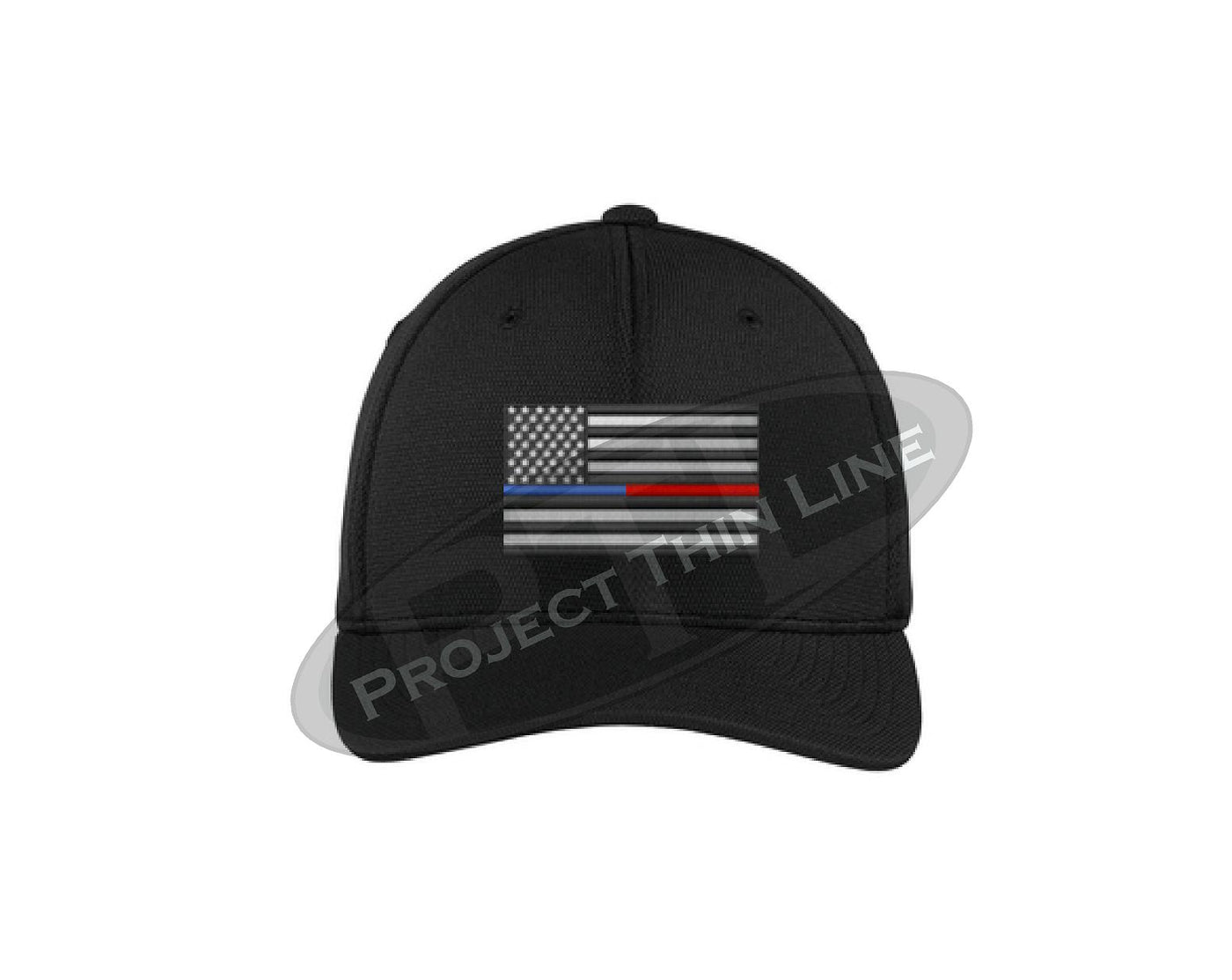 Embroidered Thin Blue / Red Line American Flag Flex Fit Fitted Hat