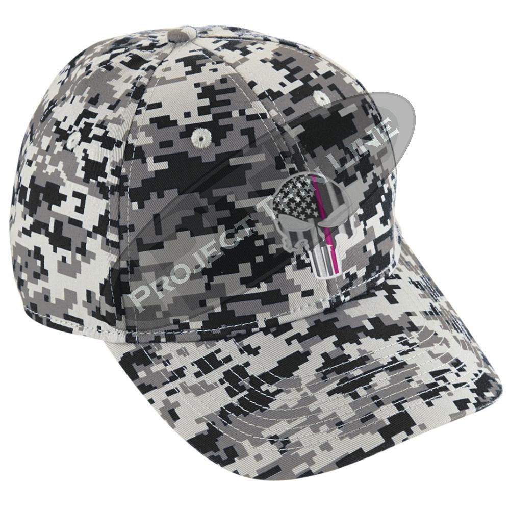 Embroidered Thin PINK Line Skull Digital Camo Hat