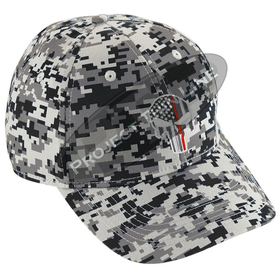 Embroidered Thin RED Line Skull Digital Camo Hat
