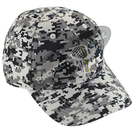 Embroidered Thin YELLOW Line Skull Digital Camo Hat