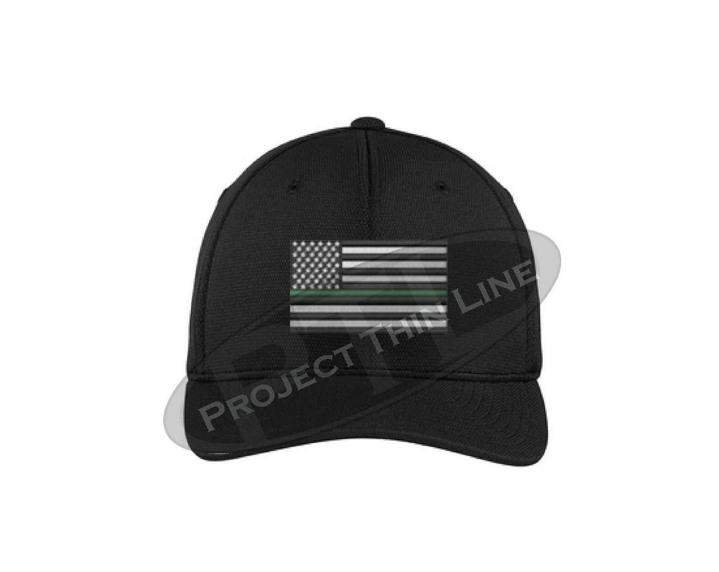 Embroidered Thin Green Line American Flag Flex Fit Fitted Baseball Hat