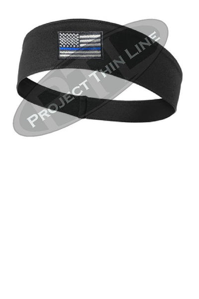 Black Thin BLUE Line American Flag Moisture Wicking Competitor Headband