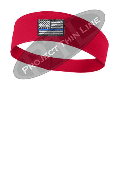 Red Thin BLUE Line American Flag Moisture Wicking Competitor Headband
