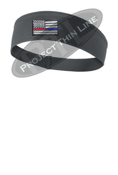 Charcoal Thin Blue / Red Line American Flag Moisture Wicking Competitor Headband