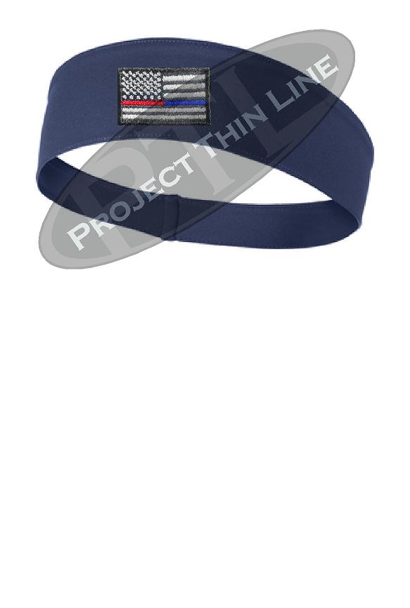 Navy Thin Blue / Red Line American Flag Moisture Wicking Competitor Headband