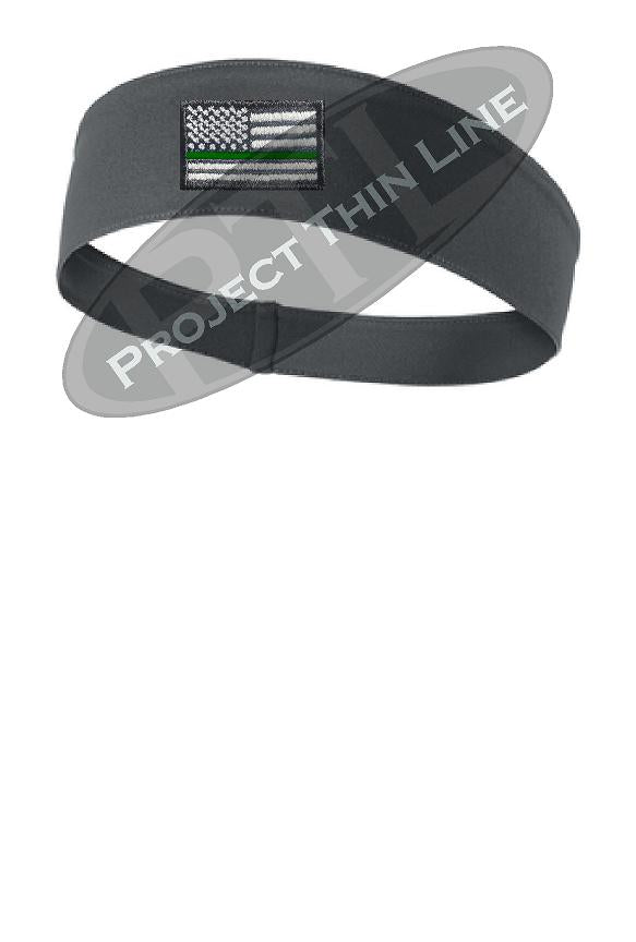 Black Thin Green Line American Flag Moisture Wicking Competitor Headband