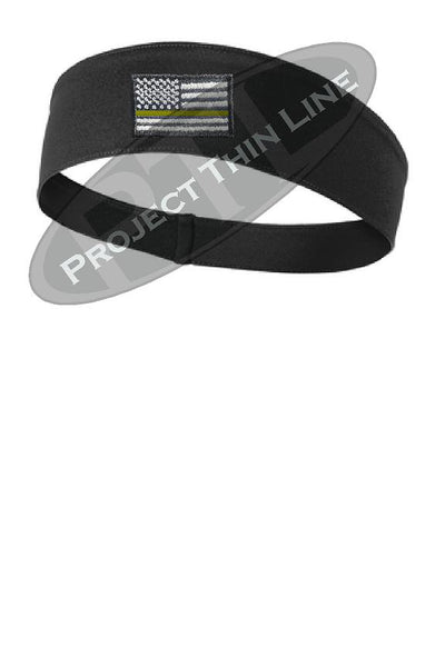 Black Thin Gold Line American Flag Moisture Wicking Competitor Headband