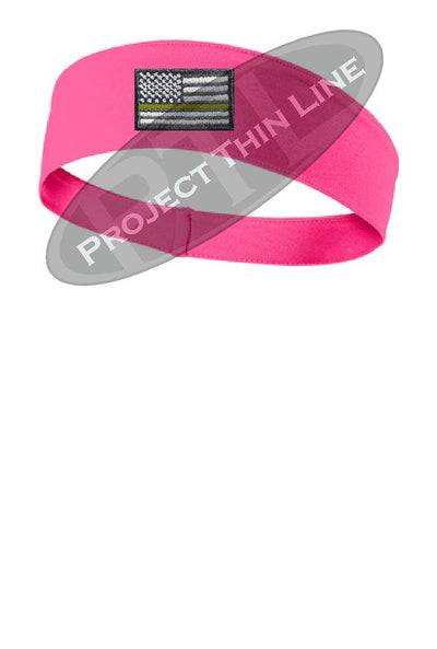 Pink Thin Gold Line American Flag Moisture Wicking Competitor Headband