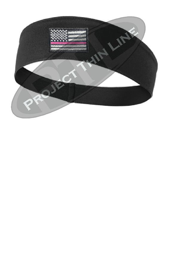 Black Thin Pink Line American Flag Moisture Wicking Competitor Headband