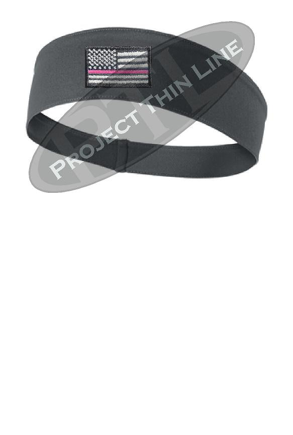 Black Thin Pink Line American Flag Moisture Wicking Competitor Headband