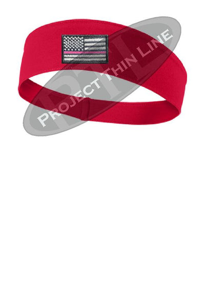 Red Thin Pink Line American Flag Moisture Wicking Competitor Headband