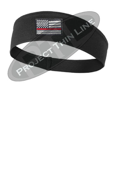 Black Thin RED Line American Flag Moisture Wicking Competitor Headband