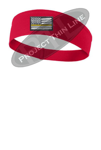 Red Thin Yellow Line American Flag Moisture Wicking Competitor Headband