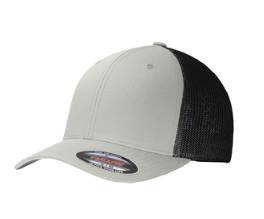 Grey / Black Embroidered Thin SILVER Line American Flag Flex Fit Fitted TRUCKER Hat
