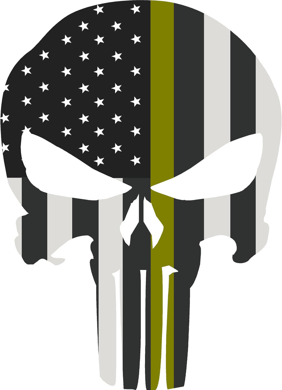 5" Skull Punisher BW Thin GOLD Line Shape Sticker Decal