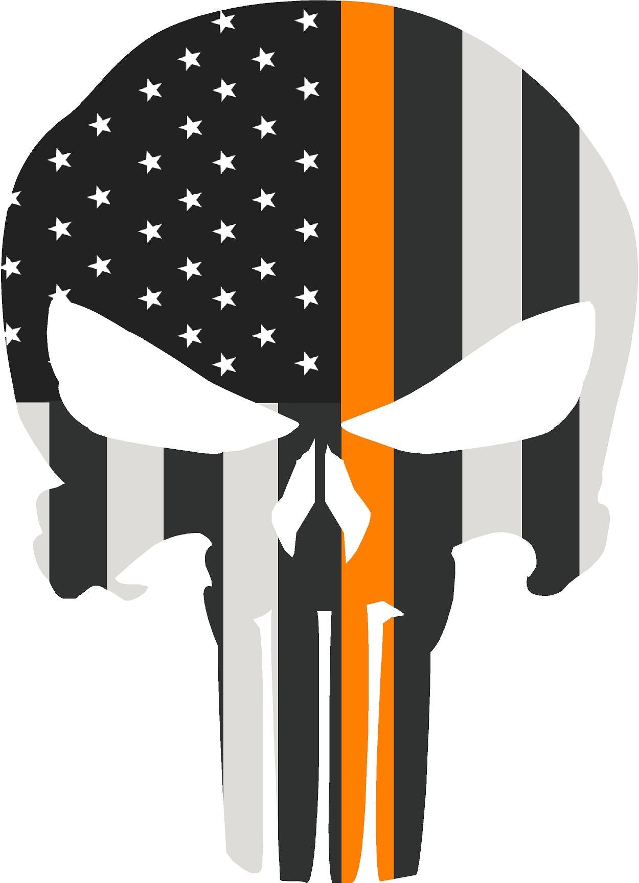 5" Skull Punisher BW Thin ORANGE Line Shape Sticker Decal