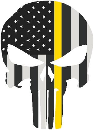5" Skull Punisher BW Thin YELLOW Line Shape Sticker Decal