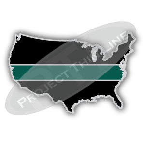 United States Shape Black with Thin GREEN Line Cloisonne (hard enamel) Lapel Tie Tack Pin