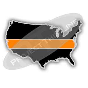 United States Shaped Lapel Pin Filled with Black and a Thin ORANGE Line