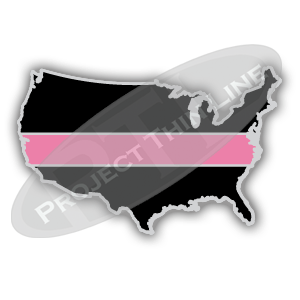 United States Shape Black with Thin PINK Line Cloisonne (hard enamel) Lapel Tie Tack Pin